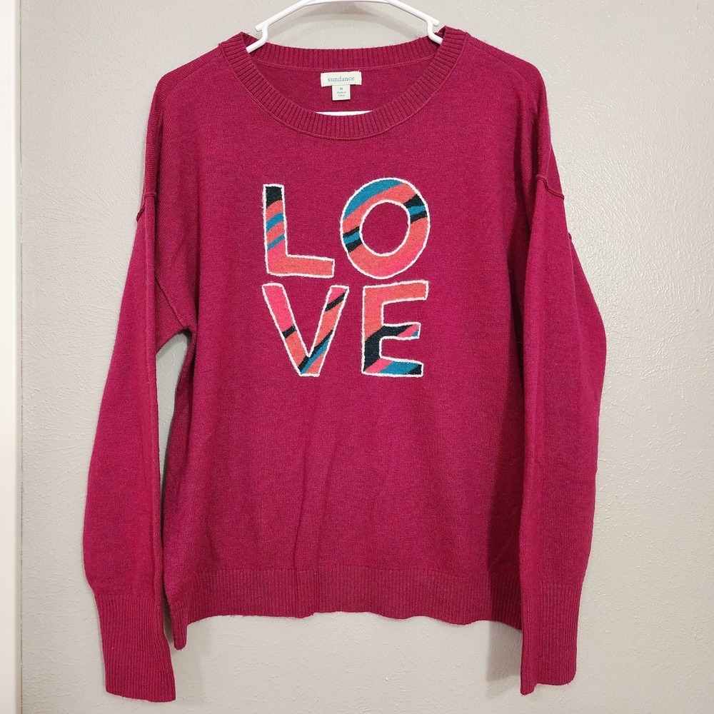 Sundance One Love Women's Sweater Wool Blend Size‎ Medium Magenta Cozy
